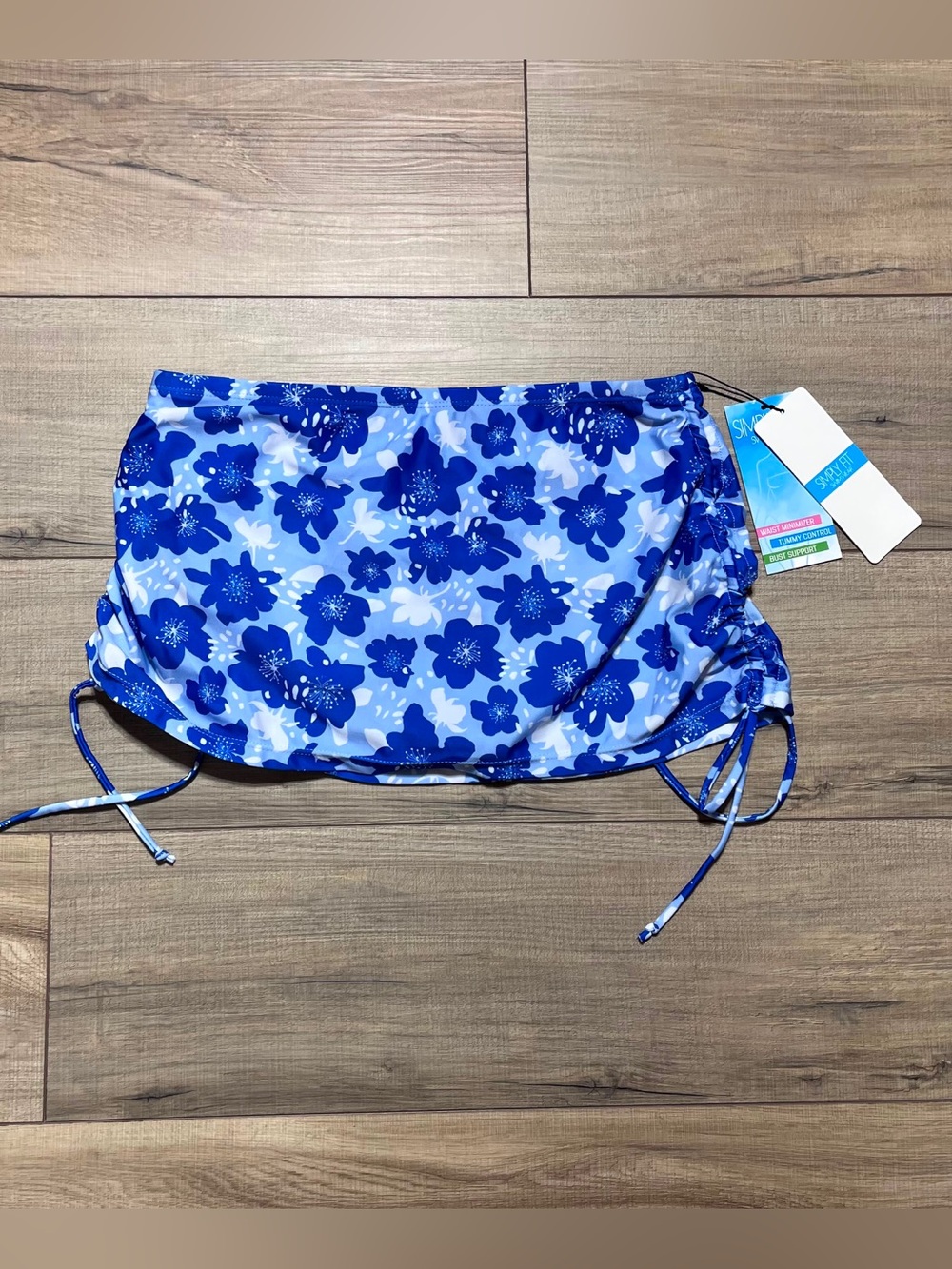 Simply Fit Womens Cinched Side Swim Skirt With Briefs Size Medium Blue & White